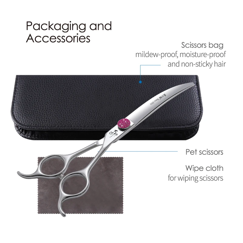 Fenice Pink Diamond Screw Pet Super Curved Scissors 45° 6.5/7.5inch Pet Dog Grooming Scissors Trimming Shear For Pet Beauticians