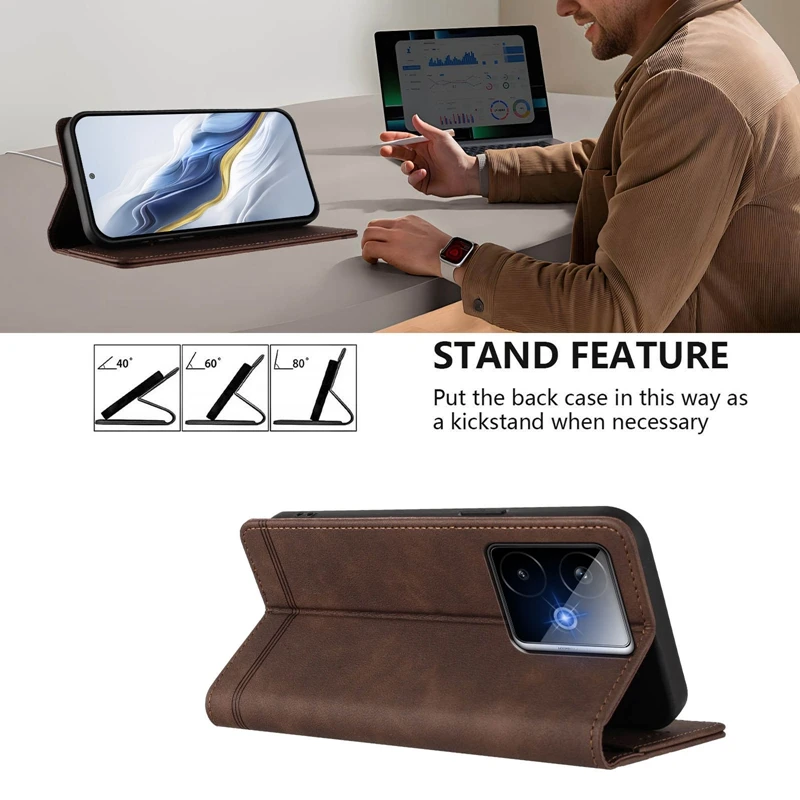 Leather Magnetic Wallet Flip Phone Case with Stand Feature