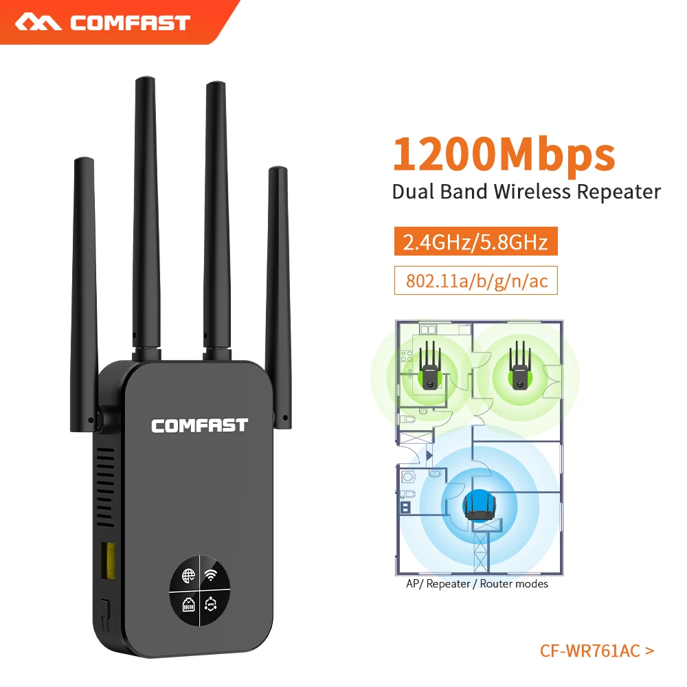 Repetidor Wifi sem Fio de Longo Alcance Extensor Wifi Amplificador Wi-fi Impulsionador de Sinal Antena Inteligente Oled 1200m 5ghz