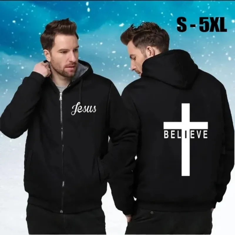 

Hot Fashion Jesus Believe Unisex Zipper Hoodie Fleece Thicken Jacket Sweatshirt Coat Polyester Winter Warm Hoodie Tops