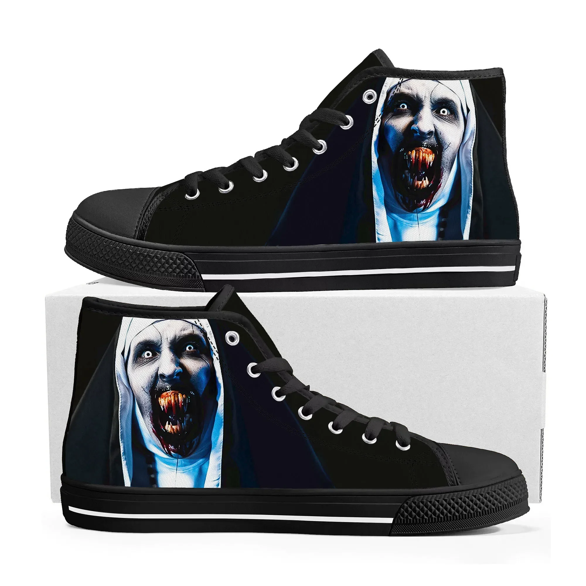 Movie The Nun series High Top Sneakers Mens Womens Teenager Canvas High Quality Sneaker Casual Custom Made Shoes Customize Shoe