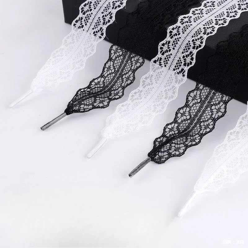 Hot Sale Lace Shoelaces for Women Casual Shoes 2.9CM Width Flat Shoelace for Sneakers Black White Shoe Laces Accessorices 2 Hot Sale Lace Shoelaces for Women Casual Shoes 2.9CM Width Flat Shoelace for Sneakers Black White Shoe Laces Accessorices 2