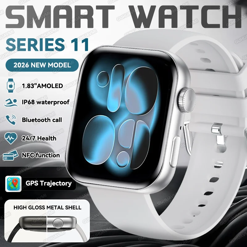 2026 New Original Watch Series 11 Women Smart Watch Bluetooth Call NFC IP68 Waterproof HD AMOLED Screen GPS Track Men Smartwatch 1