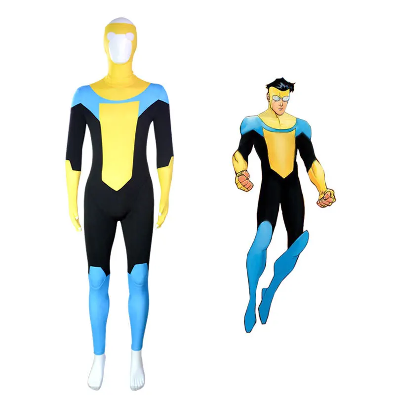 Invincible Mark Grayson Bodysuit with Cape Cosplay Costume for Men (Unofficial)
