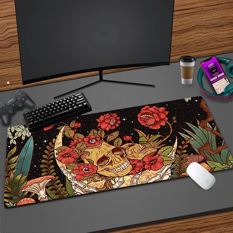 

Skull and Flower Black Anime Large Mousepad XXL Speed Computer Accessories Mouse Pad Mini Pc Complete Gaming Keyboard Deskmat