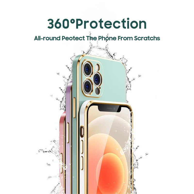 Luxury Square Plating Silicone Phone Case - Ultra Thin 360° Protection Soft Cover