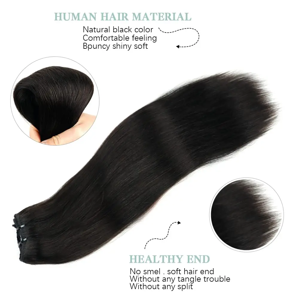 Clip em extensões de cabelo para mulheres, 100% cabelo humano real, natural reto, sem costura, 8 unid, 18 clipes, 120g