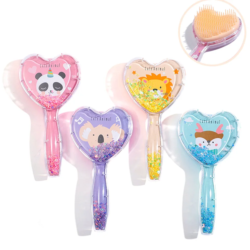 

Cartoon Animal Hairdressing Products Transparent Straighten Hair Massage Comb Cute Child Portable Heart Shape Safety Airbag Comb