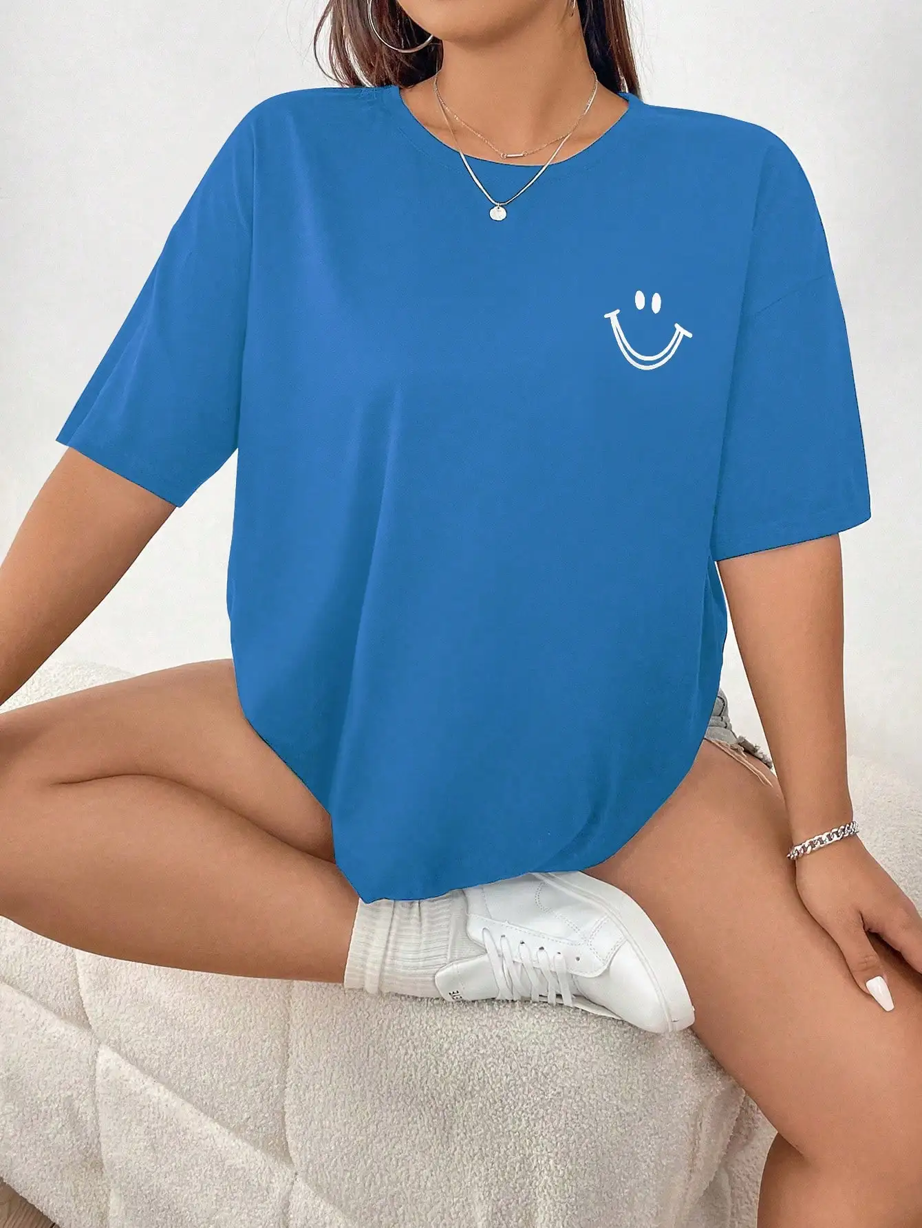 Plus Size Women's T-Shirt – Cartoon Print Drop Shoulder Tee | Polyester Outdoor Casual Wear