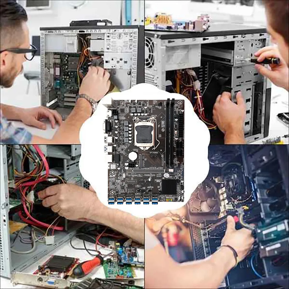 B250C BTC Mining MotherboardG3900 CPU+Thermal Pad+Fan+Screwdriver 12 USB3.0 Slots LGA1151 DDR4 RAM SATA3.0+MSATA