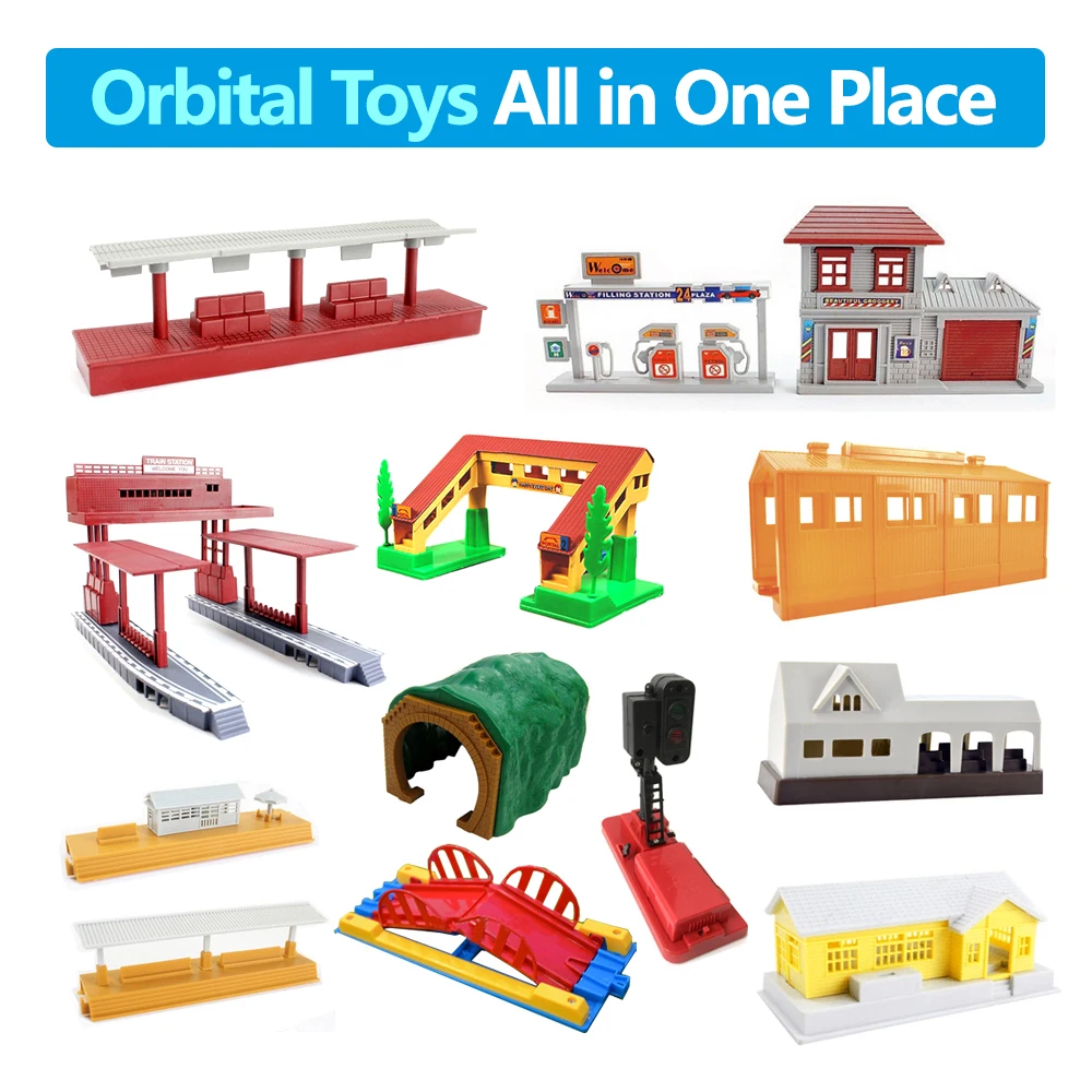 

All Kinds of Plastic Rail Train Track Parts Accessories Station/Gas Station/Traffic Light/Bridge Special Gift for Children X1