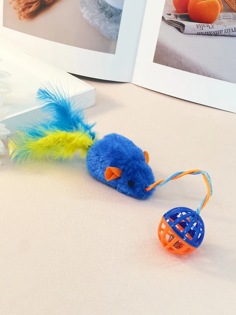 A stuffed mouse with a string sounding bell ball teases the Cat Mouse Cat Toy Feather Mouse Cat self-hi toy 5
