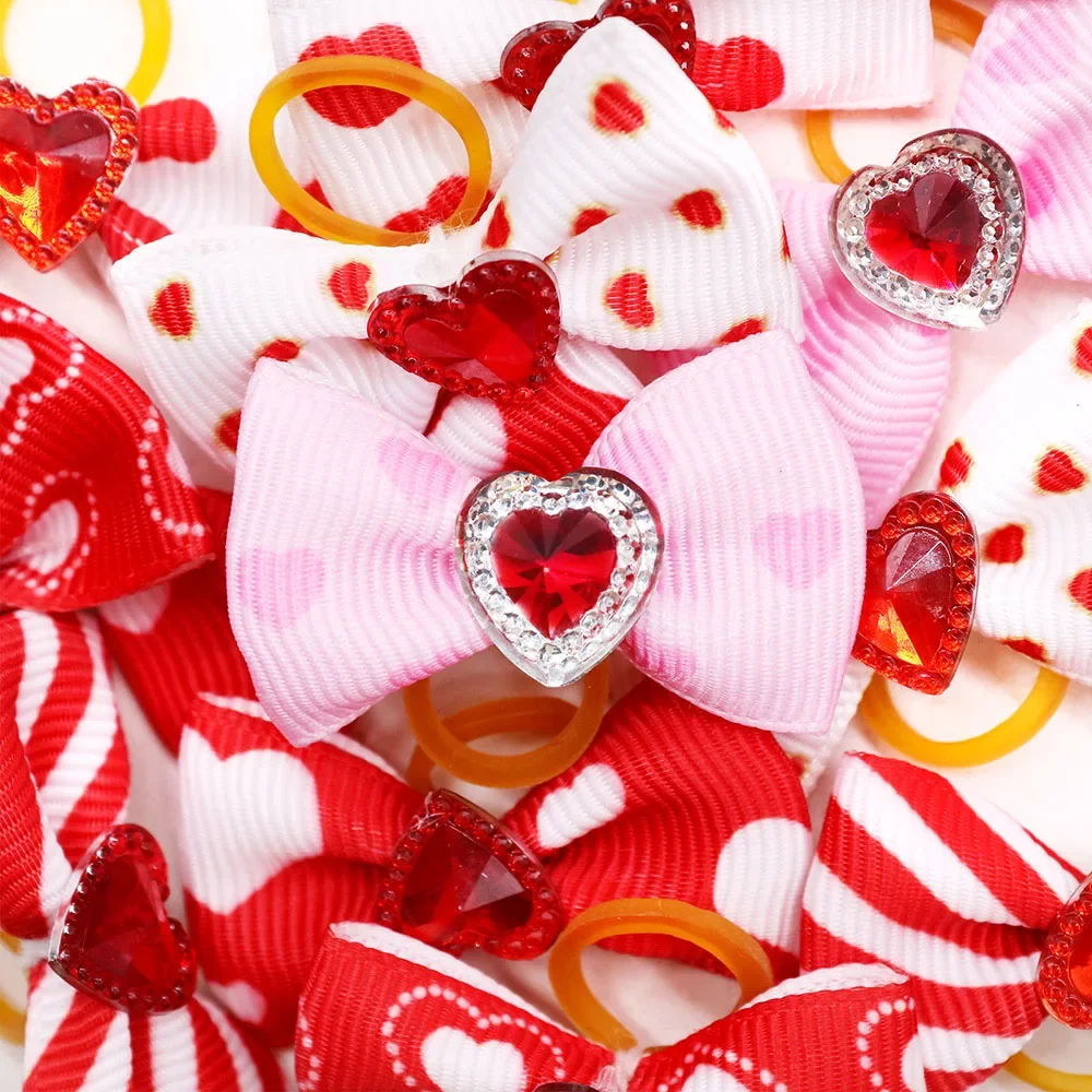 Valentine's Day dog bowknots 10/20/30PC puppy bows with rubber bands dog bows handmade supplies pet grooming accessories for dog 5