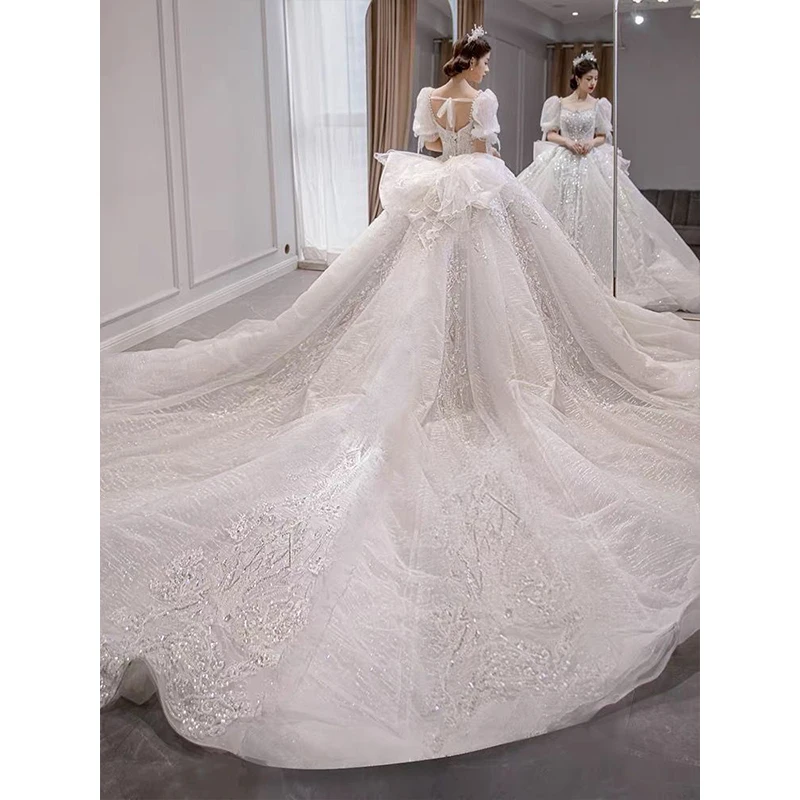 Luxury Wedding Dresses Shiny Big Beading Ball Gown With Long Train Bridal Dress Custom Made  Size Vestido De Noiva Customized 6