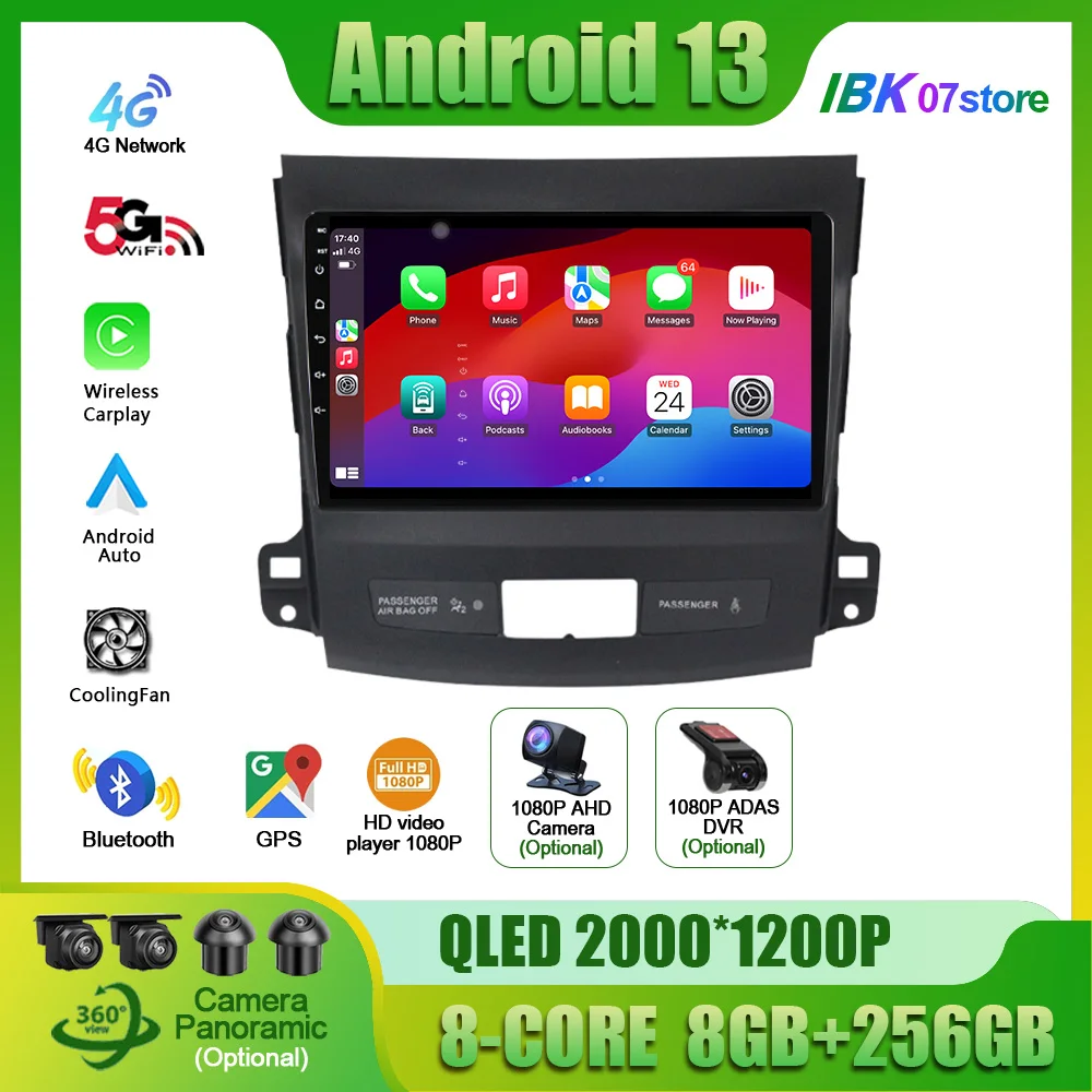 

Для Mitsubishi Outlander 2006 - 2011 Peugeot 4007 Android 13,0 автомобильный радиоприемник мультимедийный плеер GPS 4G WIFI Carplay автомобильный сенсорный экран