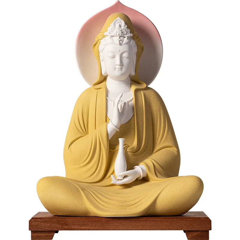 Free Pose Guan Yin Buddha Statue, White Ceramic Sitting Bodhisattva Sculpture, Serene Goddess of Mercy for Zen Home Temple Decor