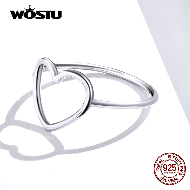 WOSTU 100% 925 Sterling Silver Heart Ring For Women Wedding Engagement Simple Rings Finger Party Fashion Jewelry Gifts CQR641