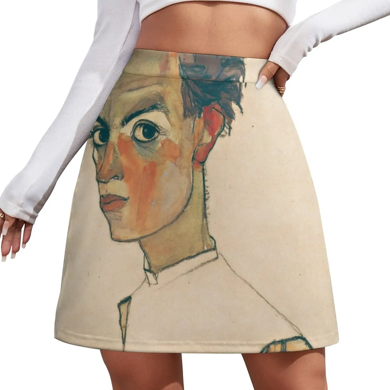 egon schiele the paintings 40th anniversary edition Egon Schiele - Self-Portrait with Striped Shirt, 1910 Mini Skirt novelty in clothes luxury women's skirt sexy skirt