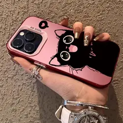 Charming Black Cat Shockproof Phone Case with Colorful Bumper and Hard Back Cover - iPhone 15 Plus (Pink)