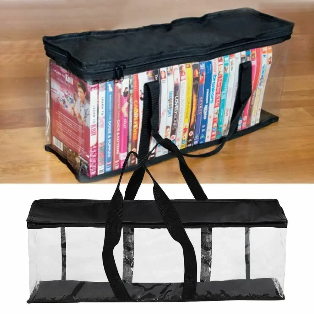 

Transparent PVC Media Storage Water Resistant DVD Holder Case with Handles Carrying Game Bag Storage for DVDs CDs Video Games