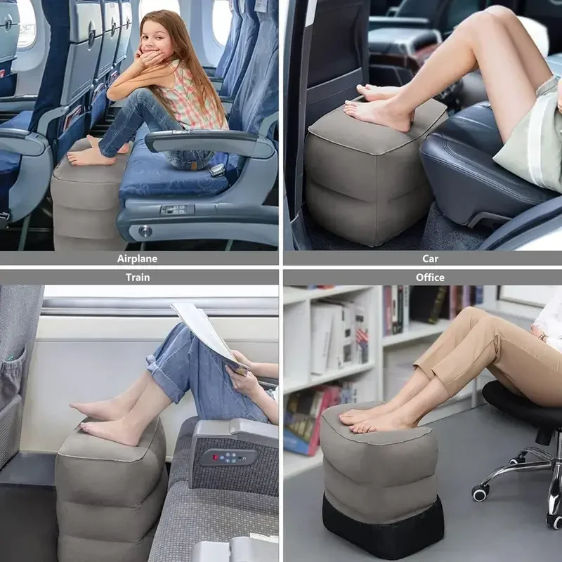 Inflatable Travel Foot Rest Pillow,Adjustable 3-Layer Height, Portable Airplane Bed,Soft Leg Rest with Ergonomic Design