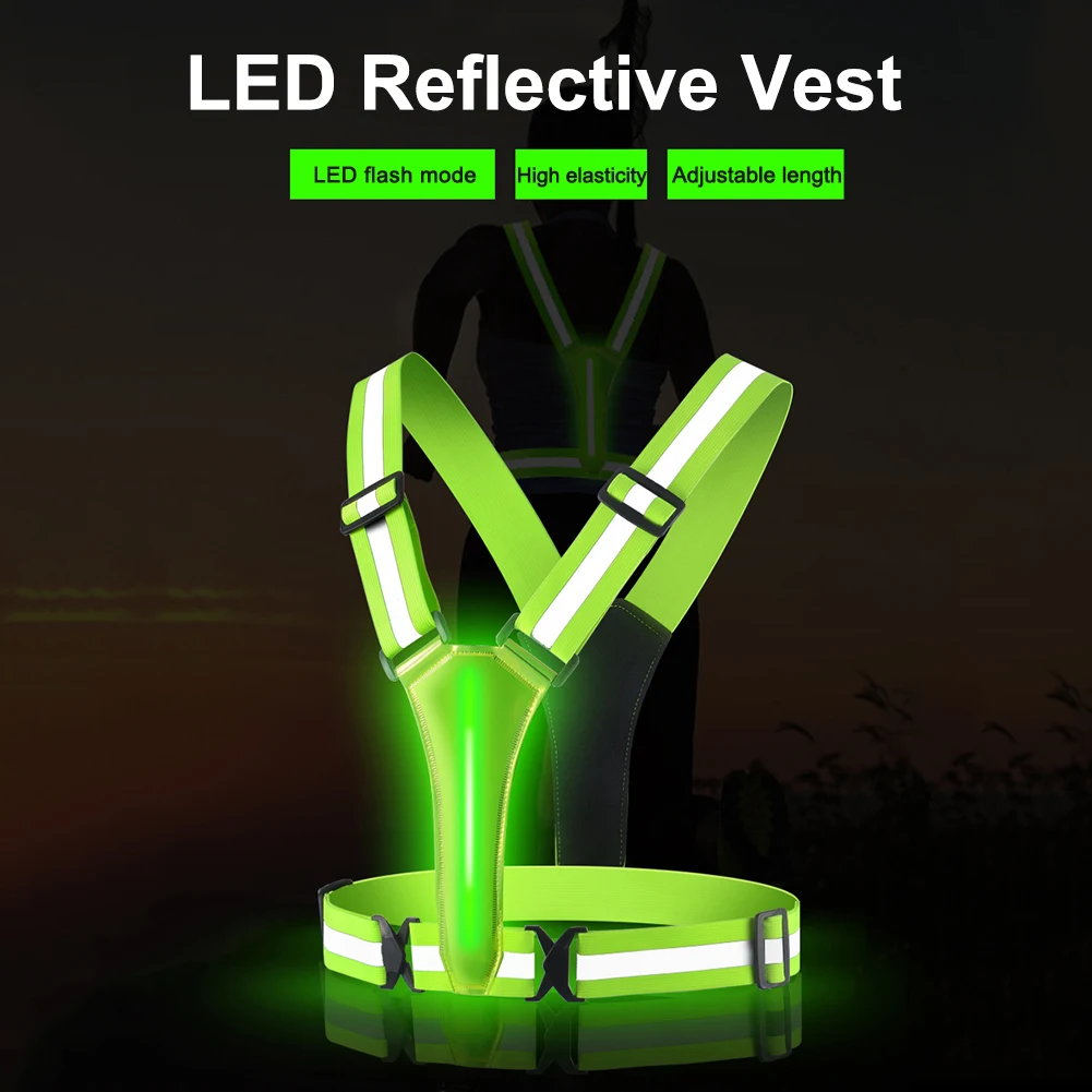 LED 러닝 조끼 고가시성 야간 러닝 라이딩 의류 탄력 밴드 USB 충전식 반사 글로우 스트랩