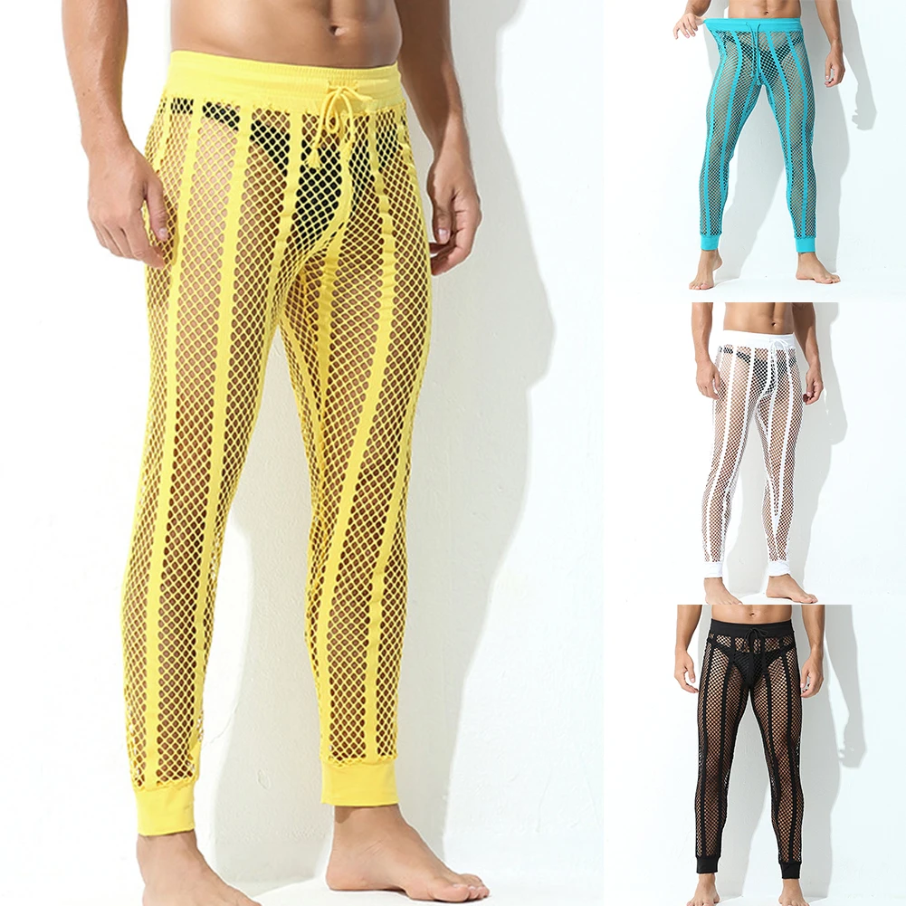 

Sexy Men Beachwear Fishnet Panties See-through Mesh Long Pants Underpants Sheer Perspective Trouser Soft Thin Lingerie Nightwear