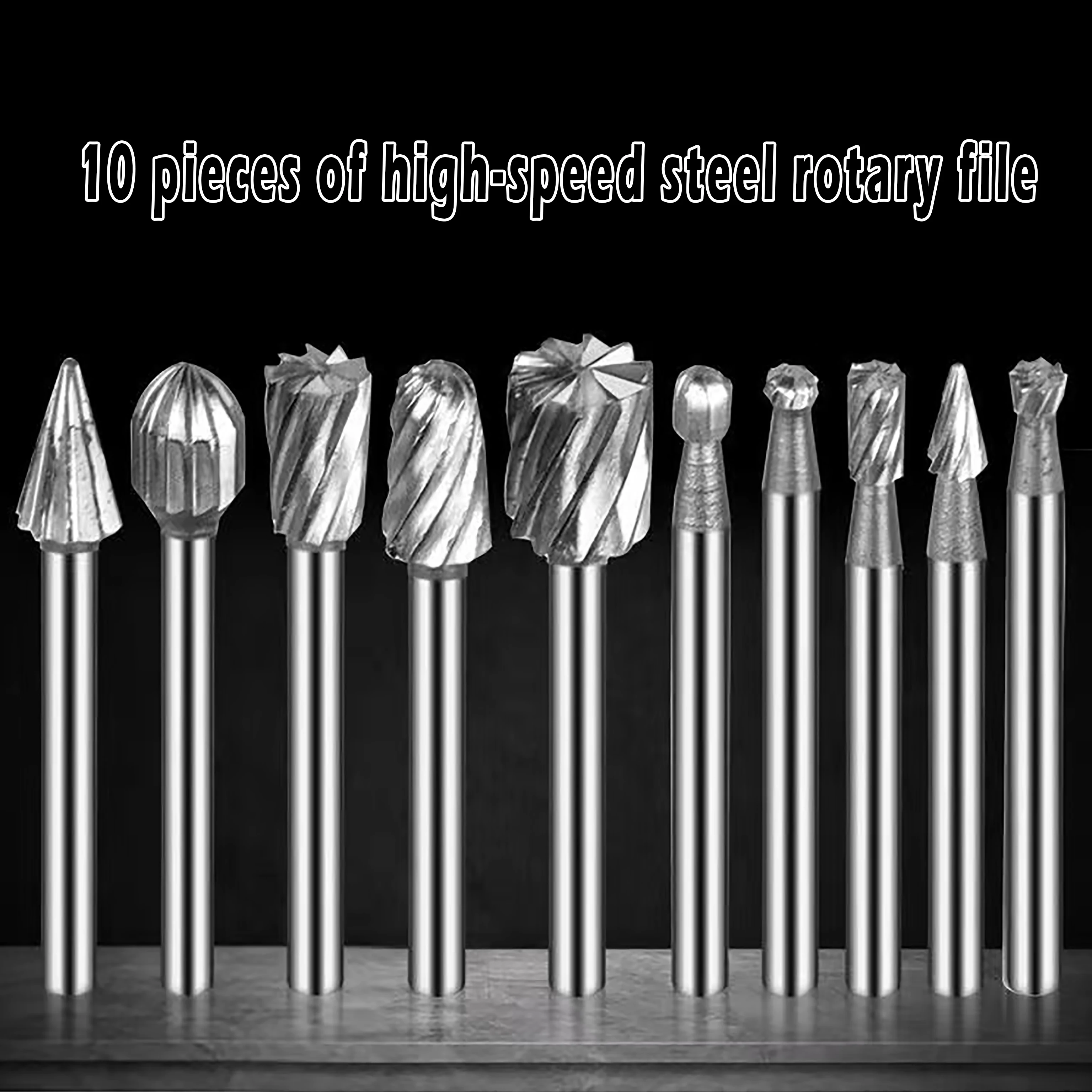 10 pieces carbide file set, carbide tungsten steel double-edge rotary file milling head, woodworking grinding and engraving 4