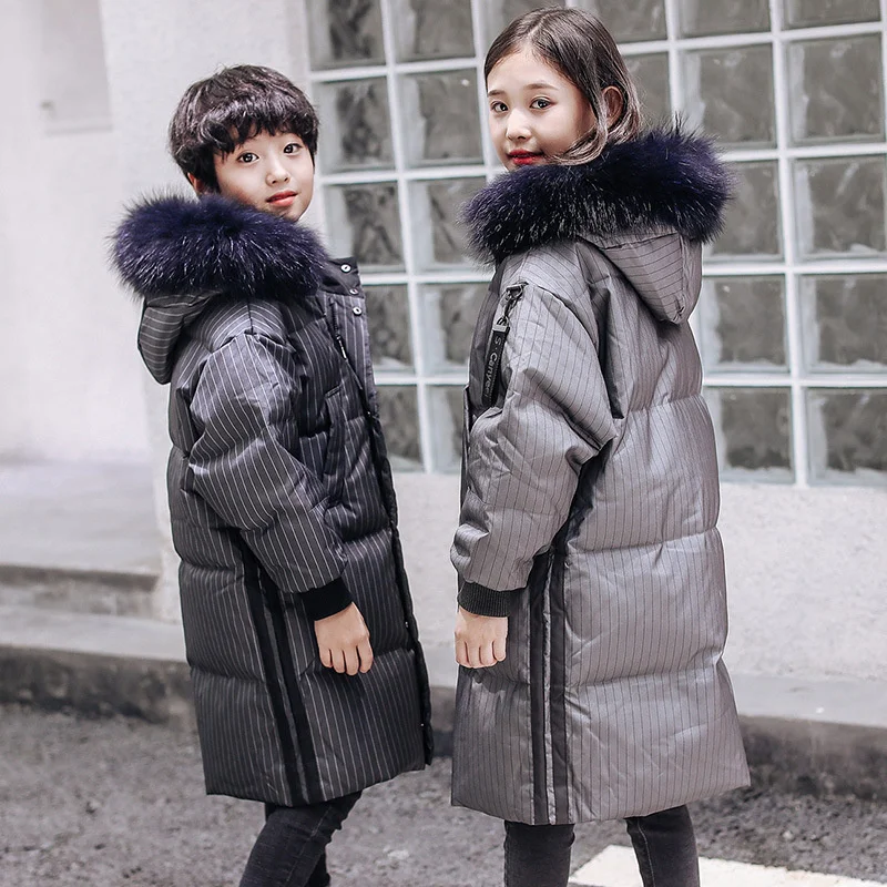 Spring Winter Children's White Duck Down Jacket Outdoor Trekking Medium Length Middle Large Child Boys Girls Warm Clothes Coat