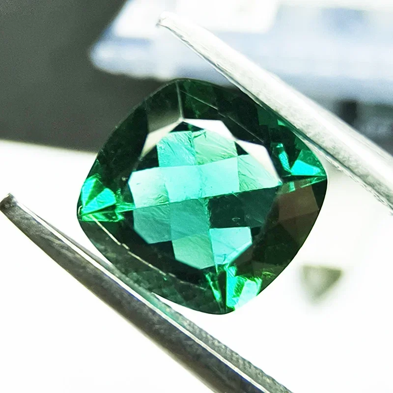 Lab Grown Zambian Emeralds Hydrothermal Hand Cutting Cushion Cut with Cracks Inclusions Inside Selectable AGL Certificate