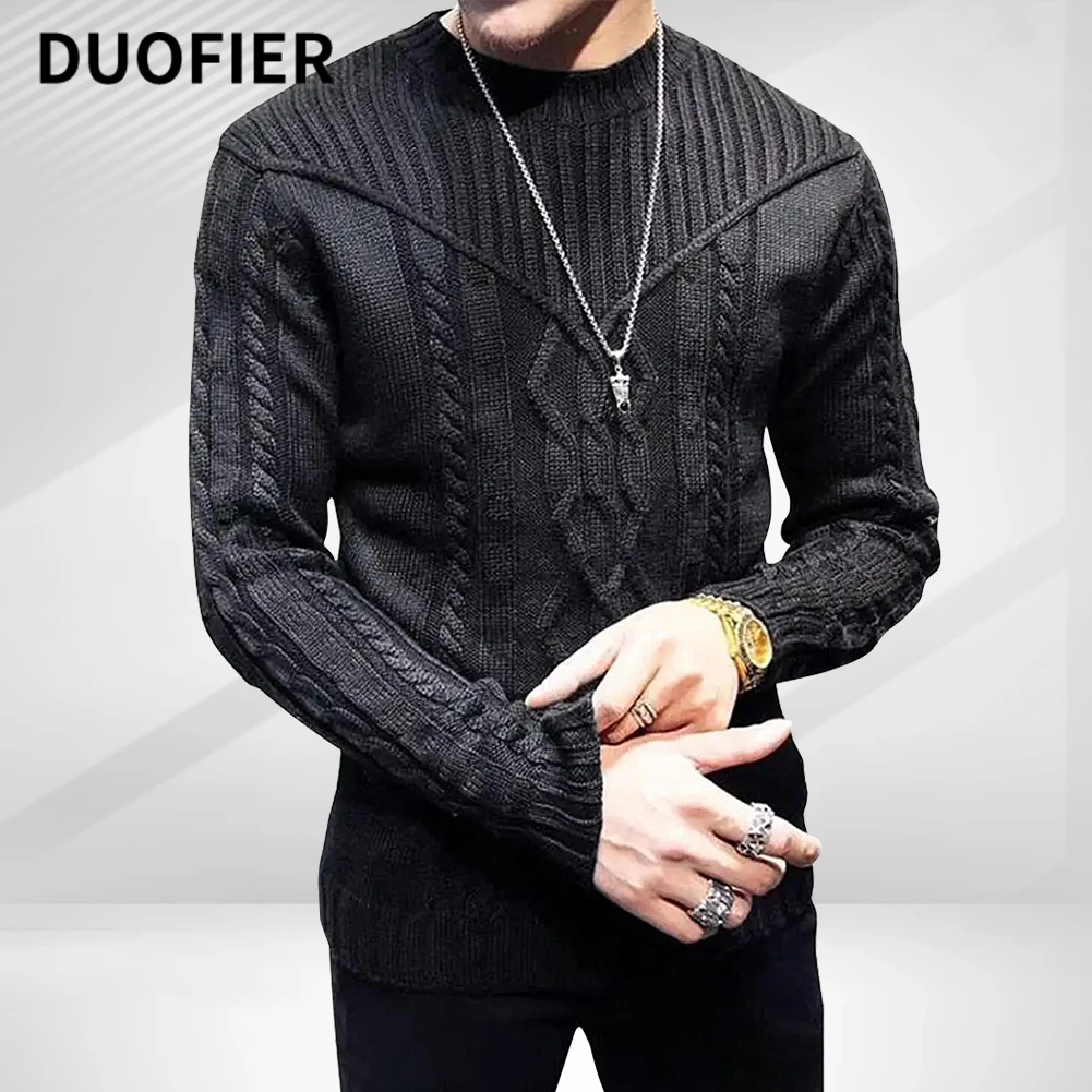 

Black Mens Knitted Vintage Basic Sweater Men 2023 Winter Casual Slim Fit Jumper Male Fashion New Warm Sweater for Men Knitwear