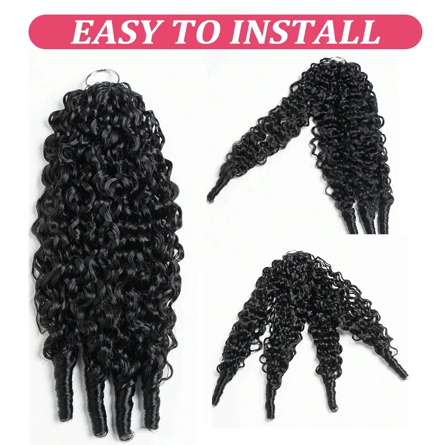 Natural Black Burmese Curly Crochet Hair 18inch Knotless Pre Separated Feather Remy Human Hair Lightweight Reusable Extensions 6
