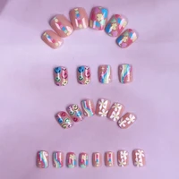 24PCS Short colourful press on nails cartoon drawing press on nails cute sweety nails for girl women gift 3
