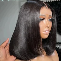 Perruque Courte Bob Lisse en Cheveux Humains, Perruque Frontale en Dentelle Transparente 13x4 Pré-Pluckée, Prête à Porter Sans Colle, Cheveux Humains Vierges 250% 4