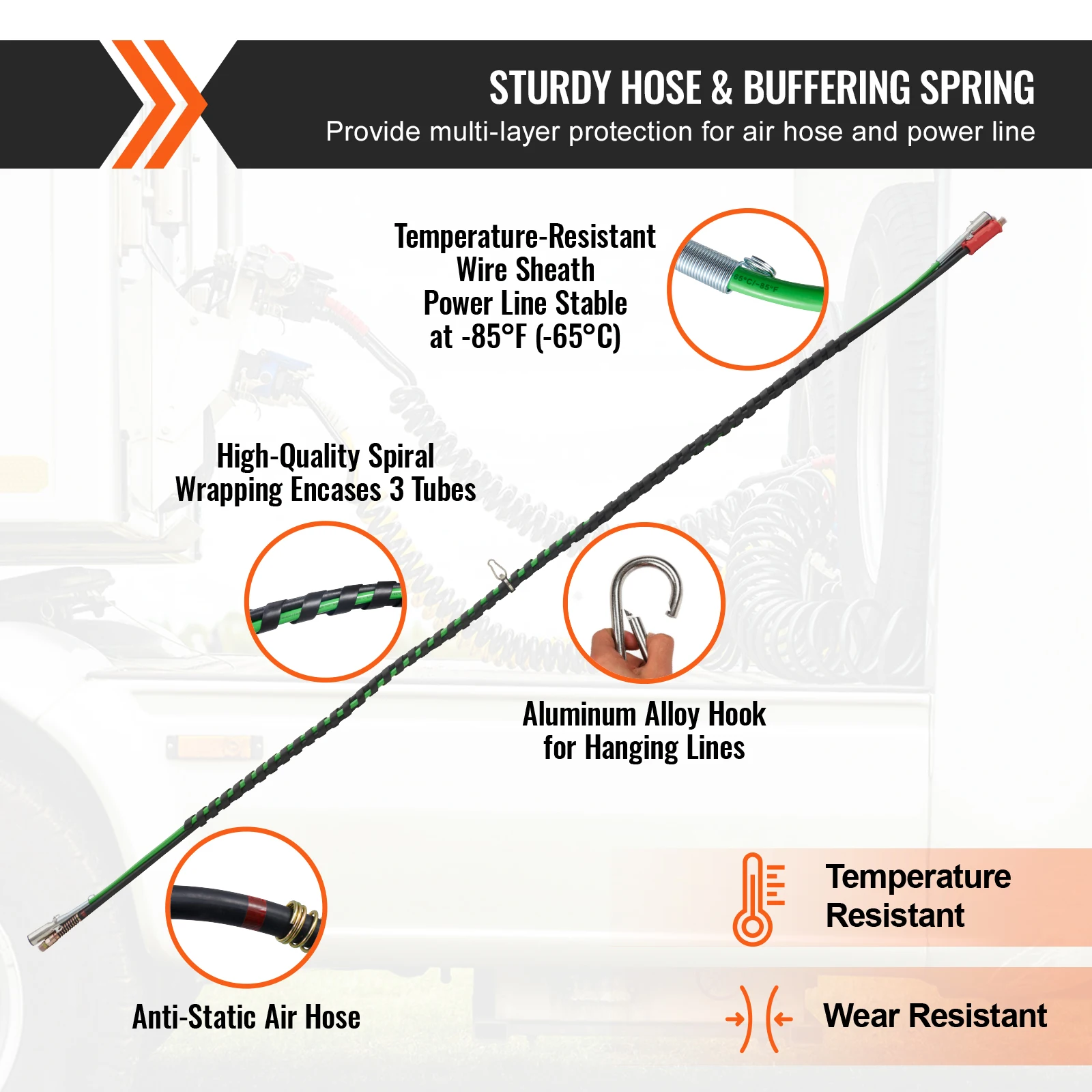 SucceBuy Semi Truck Air Lines Kit 3-in-1 Air Hoses&ABS Power Line Plug Electrical Cord Cable&Rubber Air Lines Hose Assembly Kit
