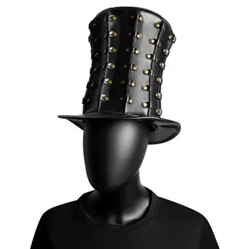 Punk Unisex PU Top Hat with Studs Steampunk Gothic Victorian Halloween Cosplay Anime Medieval Costume Accessory Formal Banquet