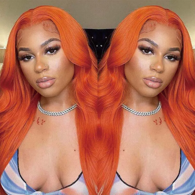 

Ginger Orange Color Body Wave Skinlike HD Swiss Lace Front Wig #350 Breathable Cap Unprocessed Raw Soft Human Hair Wig For Women