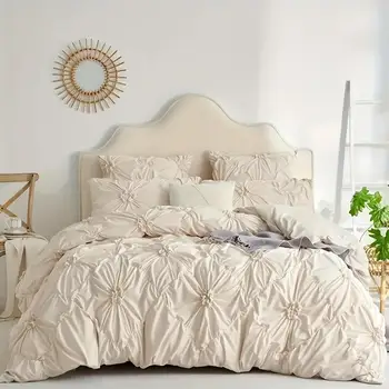 3pcs Bohemian Rhomboid Plaid Stereoscopic Flower Plain Colour Quilt Cover Set(1 Duvet Cover +2 Pillowcase Without Pillow Core) 1