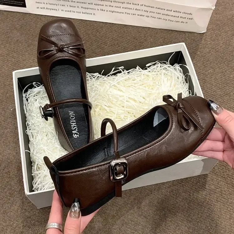 Women Shoes  Mary Janes Women's Flats Daily Dress Ladies Bow Tie Shallow Buckle Strap Soft Bottom Outdoor Flat Pumps