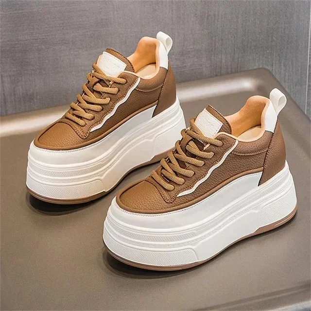 Genuine Leather Flats Casual Sneakers Women 2024 New Chunky Platform Sports Shoes Ladies High Heels Designer Tennis Thick Bottom 5