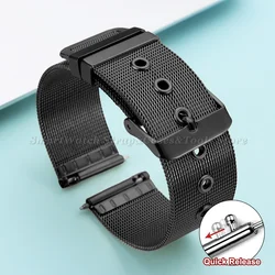 Elegant Silver Milanese Mesh Stainless Steel Watch Strap with Pinhole Buckle - 22mm (Black)