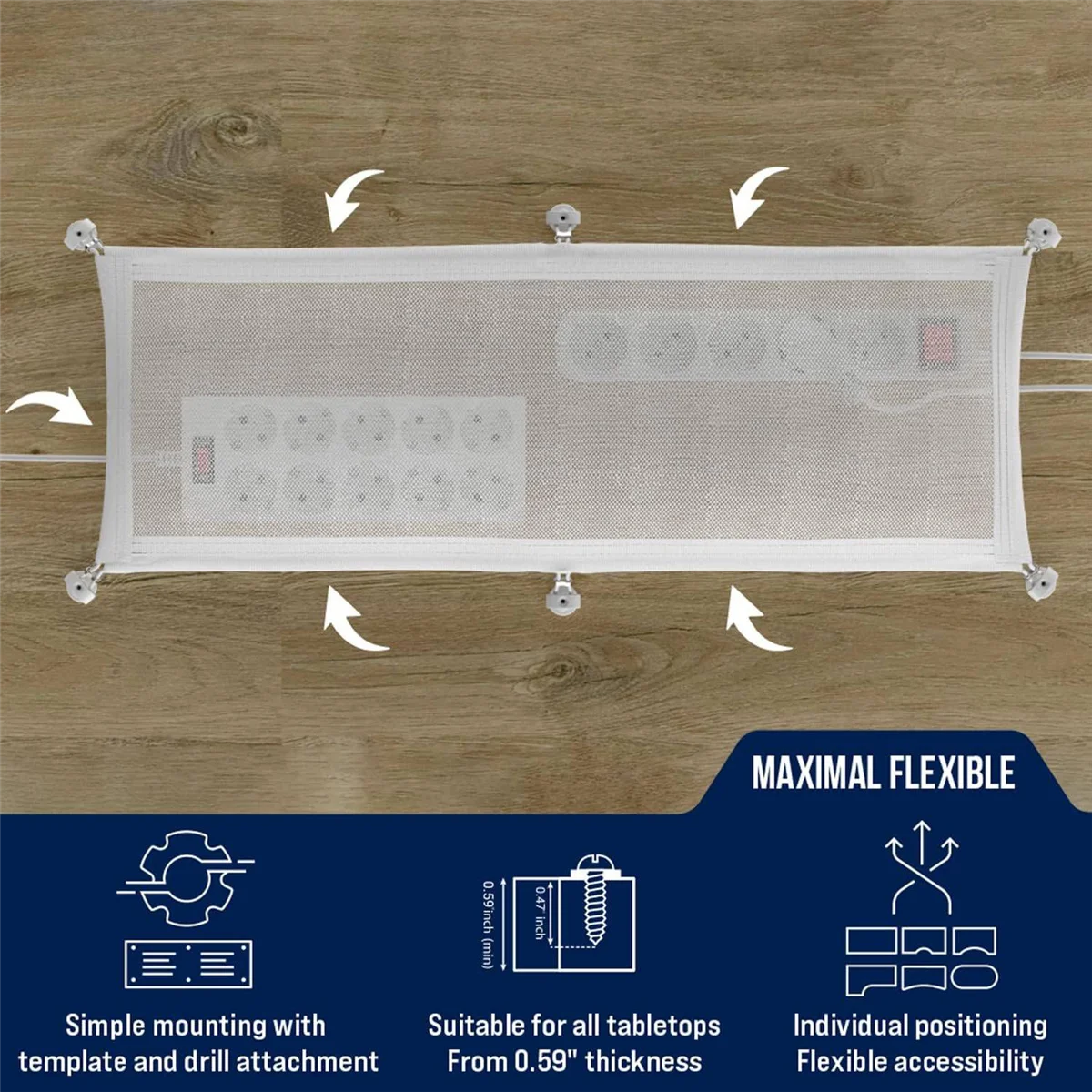 Cable Management Net-Under Desk Wire Management-Flexible Under Desk Cable Tray White A DY