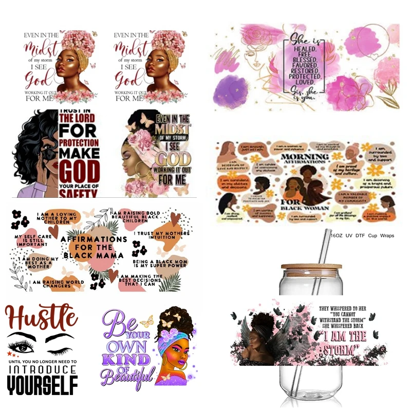 ​ ​ 16+ Beautiful I am the StormDesign print 3D UV DTF Cup Wraps stickers Black Girl Affirmation UV Wraps Transf for Glass Cup