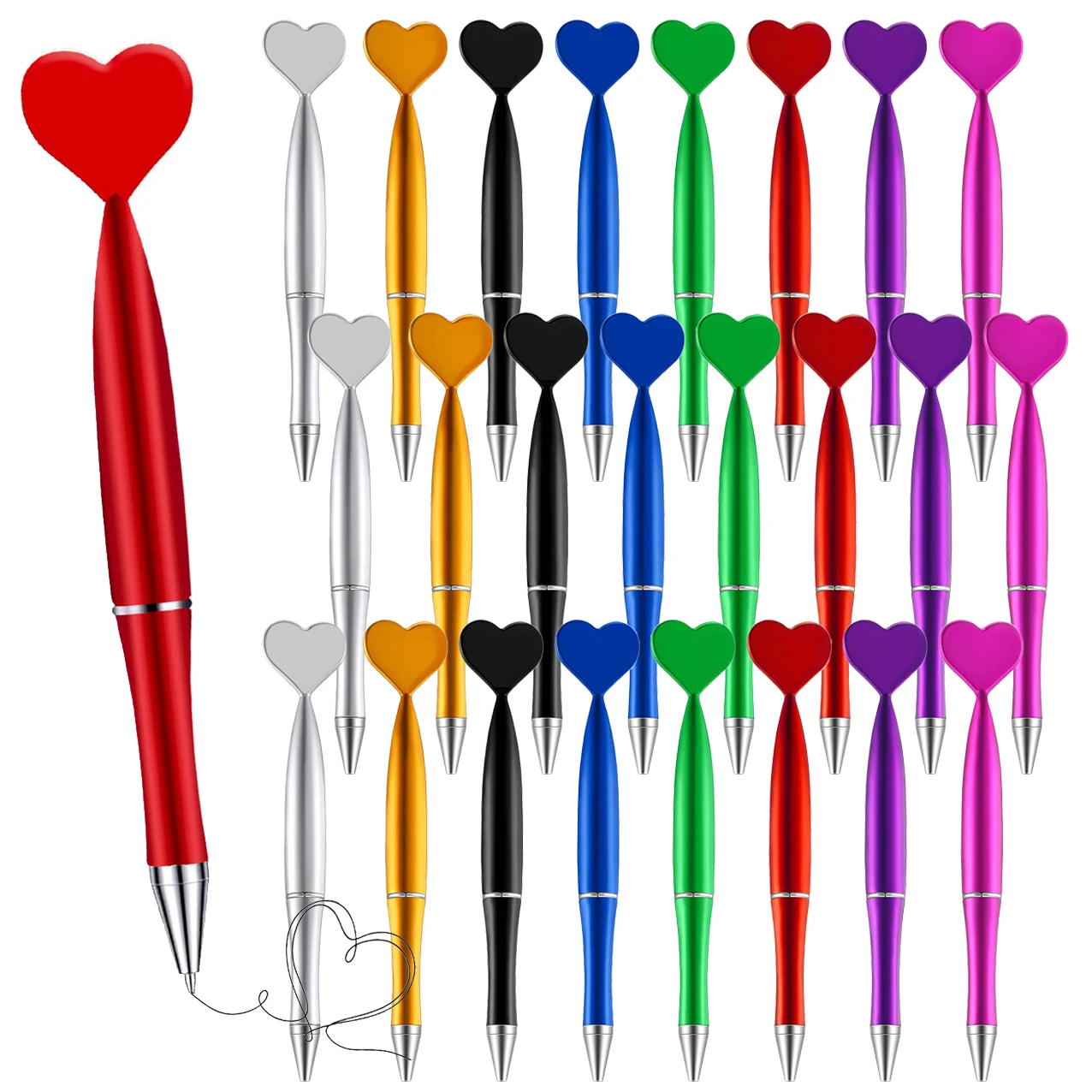 

40Pcs Heart Rotary Ballpoint Pen Love Heart Ball Pens Plastic Pens Student Ballpoint Pen School Supplies Sta