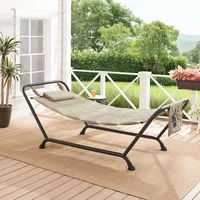 BOUSSAC Belden Park Polyester Hammock with Stand and Pillow, Brown 90.55" L x 38" W x 32" H, hammock stand 3