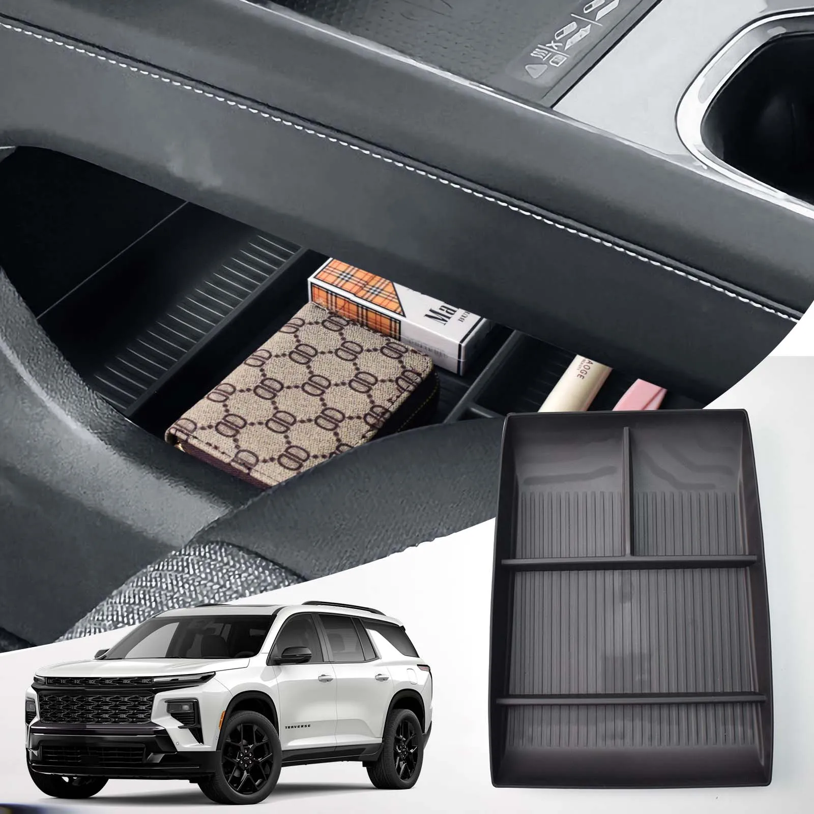 Center Console Organizer For 2024-2026 Chevy Traverse - Lower Armrest Storage Tray With Dividers