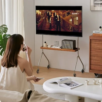 Small Household Stainless Steel TV Stand,Movable Nordic Retro Floor Standing Living Room Monitor TV Stand Fireplace Tv Stands