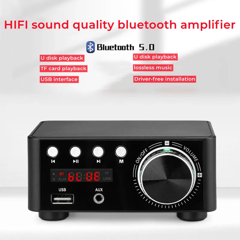 

Mini Bluetooth 5.0 Digital Small Power Amplifier HIFI High Power 100W Card U Disk Class D Audio Amplifier