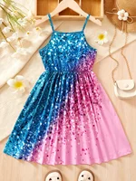 Vêtements pour enfants Robe imprimée étincelante pour filles, robe à bretelles à la mode adaptée aux filles âgés de 1 à 8 ans, robe à bretelles éblouissante 2