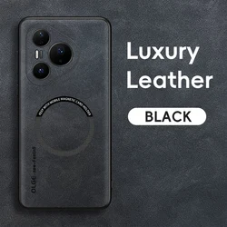 Magnetic Retro Leather Soft Wireless Charging Phone Case Cover for Huawei Pura 80 Ultra (Black)